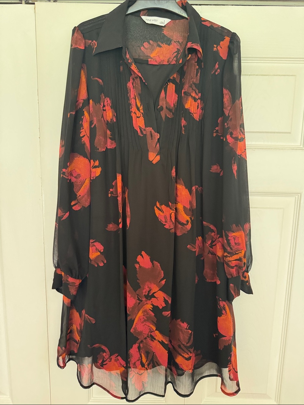 Nine West Black Dress with Orange-Pink Floral Print